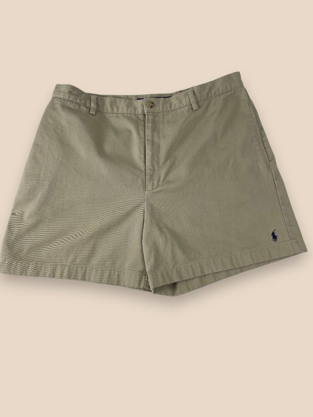 Ralph Lauren Sport Khaki Chino Shorts Cotton Navy Pony Embroidered Logo Women 12
